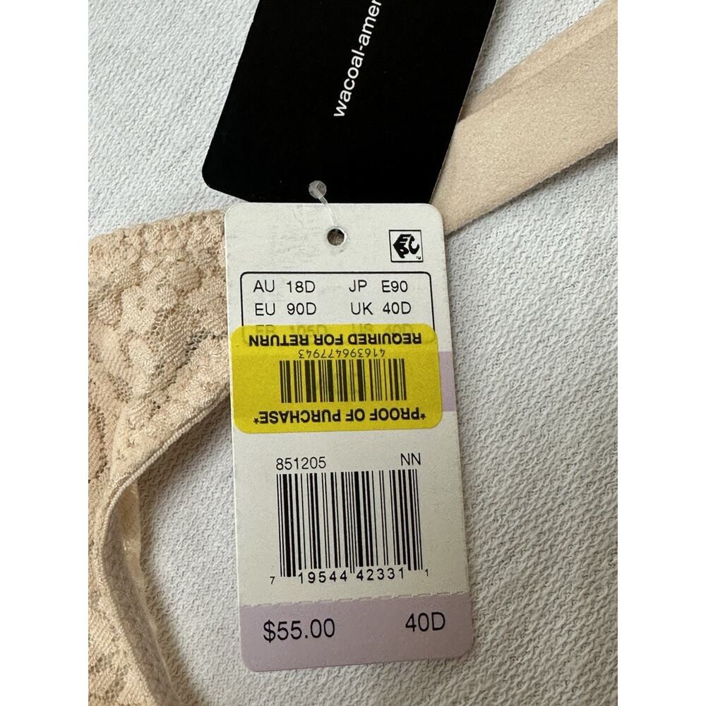 New WACOAL 851205 Halo Lace Underwire Bra 40D Sand Nude NWT - Picture 3 of 8